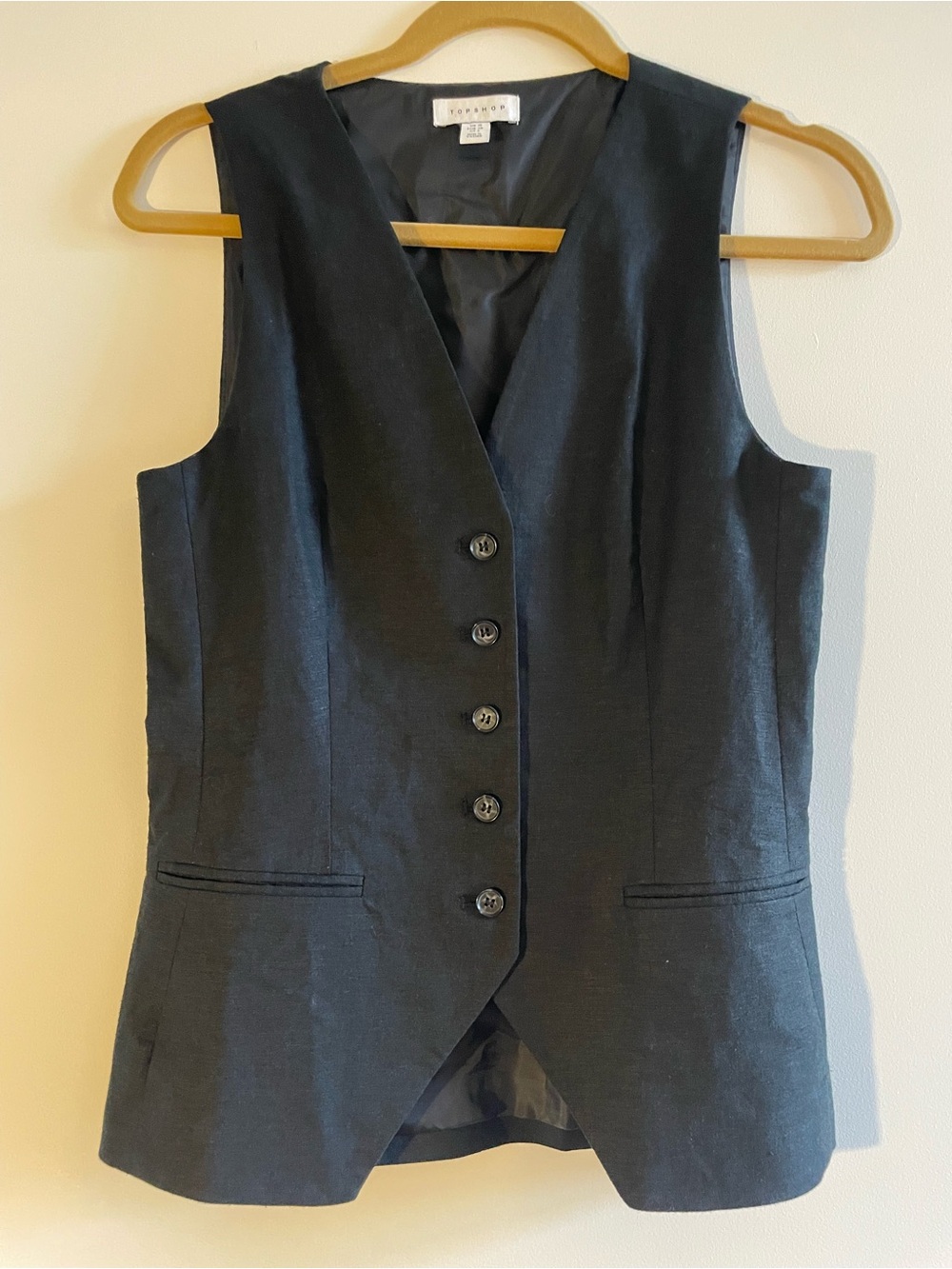 Topshop Black Women's five button linen blend vest size 6 NWOT